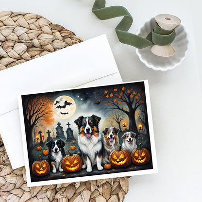 Caroline's Treasures DAC2009GCA7P Australian Shepherd Spooky Halloween Greeting Cards and Envelopes Pack of 8 Blank Cards with Envelopes Whimsical A7 Size 5x7 Blank Greeting Cards