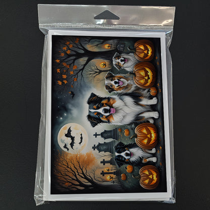 Caroline's Treasures DAC2009GCA7P Australian Shepherd Spooky Halloween Greeting Cards and Envelopes Pack of 8 Blank Cards with Envelopes Whimsical A7 Size 5x7 Blank Greeting Cards