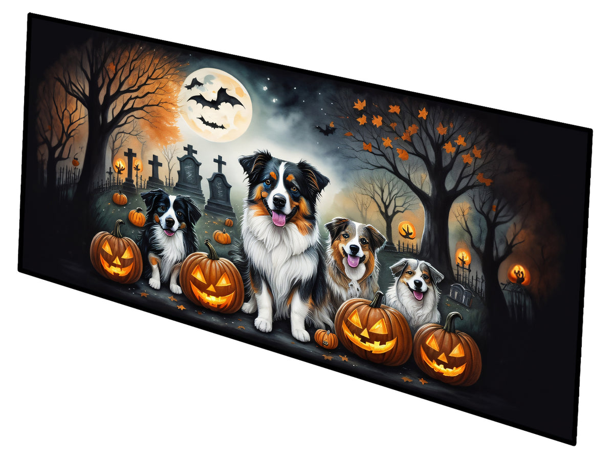 Caroline's Treasures Australian Shepherd Spooky Halloween Runner Mat 28x58 Front Door Mat Indoor Outdoor Rugs for Entryway Hallway Foyer Non Slip Washable Wide Doormat
