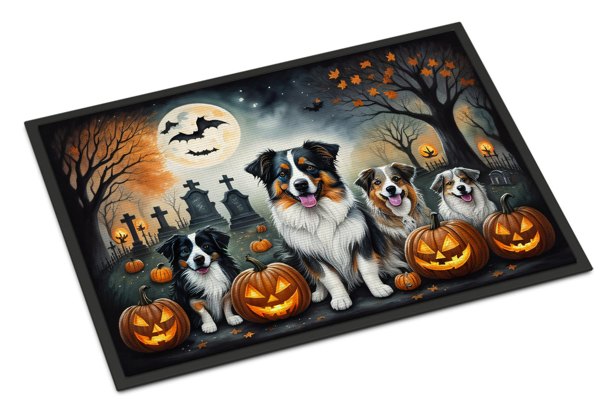 Caroline's Treasures DAC2009JMAT Australian Shepherd Spooky Halloween Indoor or Outdoor Mat 24x36 Front Door Mat Indoor Outdoor Rugs for Entryway, Non Slip Washable Low Pile, 24H X 36W