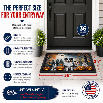 Caroline's Treasures DAC2009JMAT Australian Shepherd Spooky Halloween Indoor or Outdoor Mat 24x36 Front Door Mat Indoor Outdoor Rugs for Entryway, Non Slip Washable Low Pile, 24H X 36W