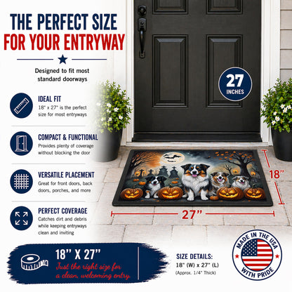 Caroline's Treasures DAC2009MAT Australian Shepherd Spooky Halloween Doormat 18x27 Front Door Mat Indoor Outdoor Rugs for Entryway, Non Slip Washable Low Pile, 18H X 27W
