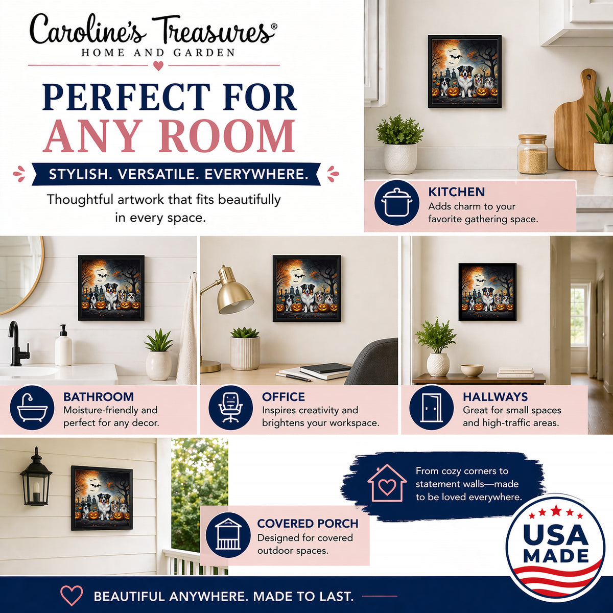 Caroline's Treasures Australian Shepherd Dogs Framed Metal Wall Art 8x8 In