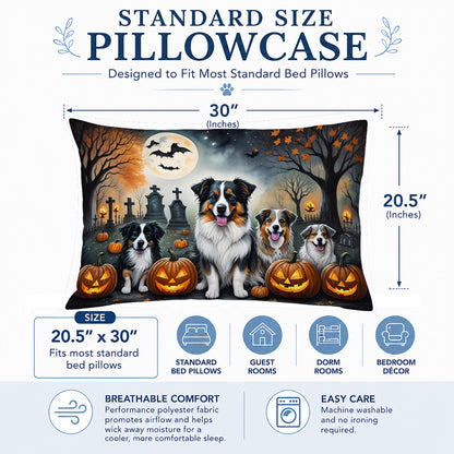 Caroline's Treasures DAC2009PILLOWCASE Australian Shepherd Spooky Halloween Fabric Standard Pillowcase Lightweight Super Soft Easy Care Decorative Artwork Pillowcase, Standard