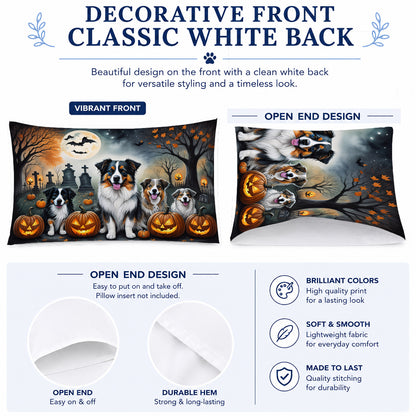 Caroline's Treasures DAC2009PILLOWCASE Australian Shepherd Spooky Halloween Fabric Standard Pillowcase Lightweight Super Soft Easy Care Decorative Artwork Pillowcase, Standard