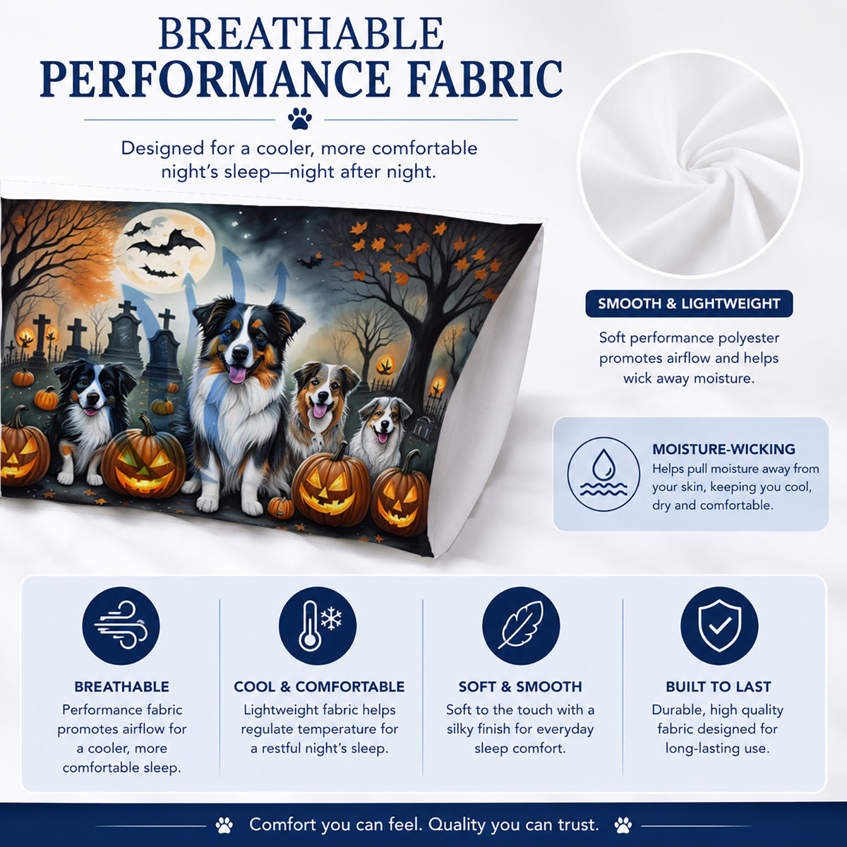 Caroline's Treasures DAC2009PILLOWCASE Australian Shepherd Spooky Halloween Fabric Standard Pillowcase Lightweight Super Soft Easy Care Decorative Artwork Pillowcase, Standard
