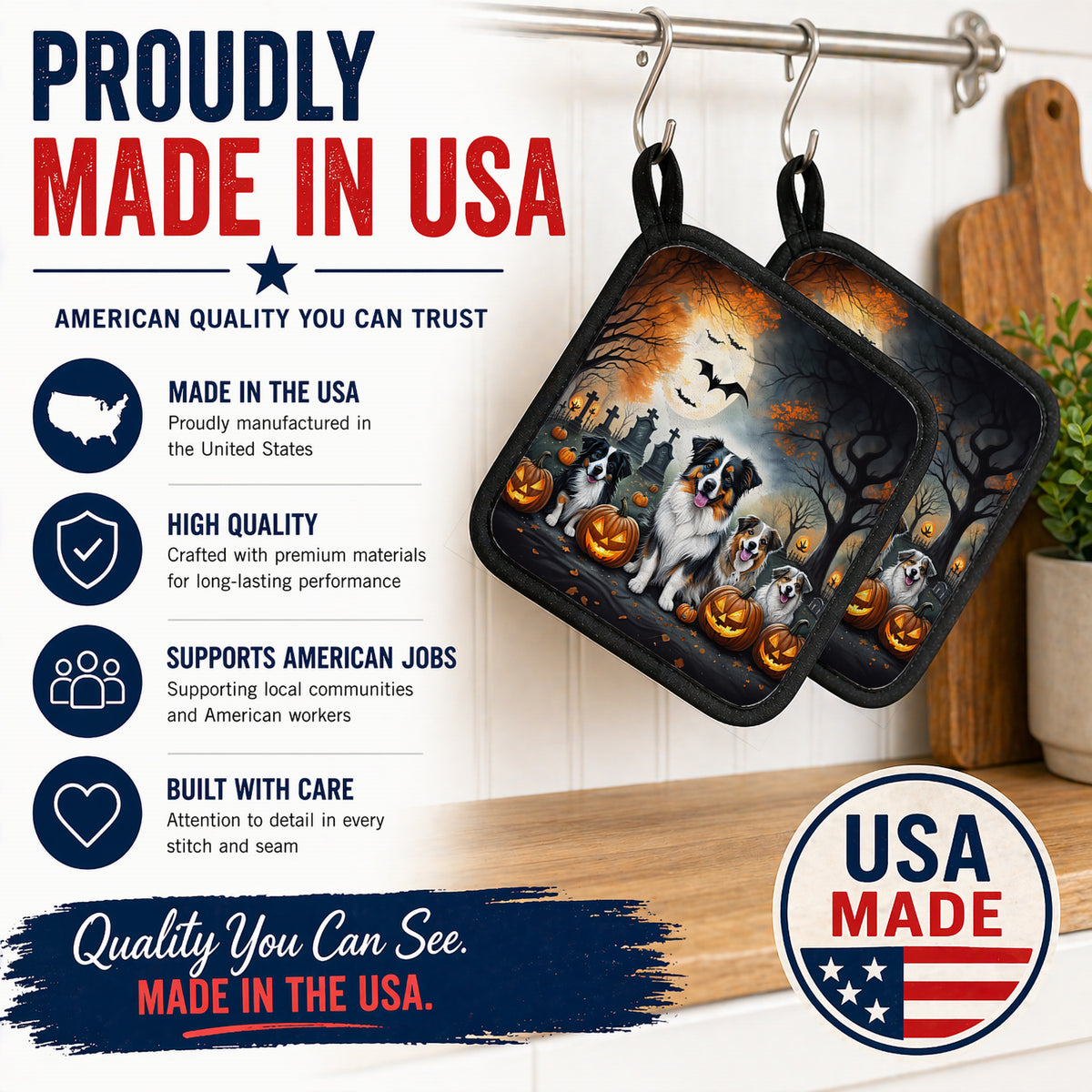 Caroline's Treasures Australian Shepherd Dogs Set of 2 Kitchen Pot Holders