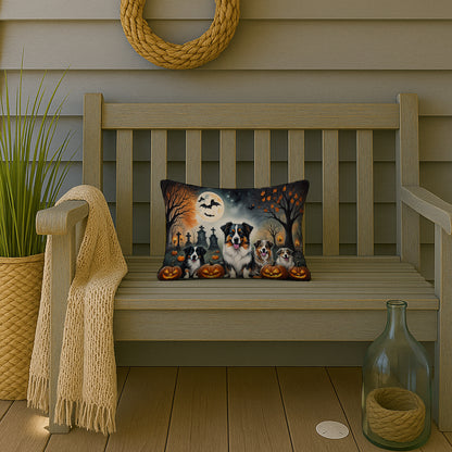 Caroline's Treasures DAC2009PW1216 Australian Shepherd Spooky Halloween Fabric Decorative Pillow Machine Washable, Indoor Outdoor Decorative Pillow for Couch, Bed or Patio, 12HX16W