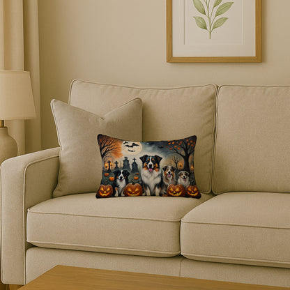 Caroline's Treasures DAC2009PW1216 Australian Shepherd Spooky Halloween Fabric Decorative Pillow Machine Washable, Indoor Outdoor Decorative Pillow for Couch, Bed or Patio, 12HX16W