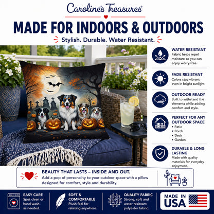 Caroline's Treasures DAC2009PW1818 Australian Shepherd Spooky Halloween Fabric Decorative Pillow Machine Washable, Indoor Outdoor Decorative Pillow for Couch, Bed or Patio, 18Hx18W
