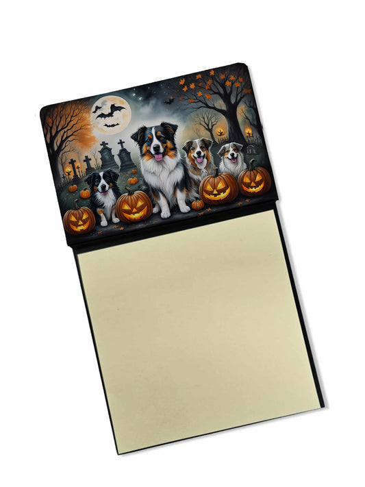 Caroline's Treasures Australian Shepherd Spooky Halloween Sticky Note Holder Refillable Dispenser Self-Sticky Note Pads, Memo Pads Blank Desk Accessories