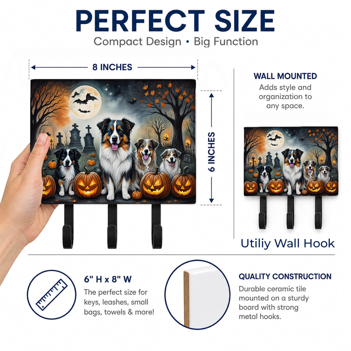 Caroline's Treasures Australian Shepherd Dogs Ceramic Triple Wall Hook