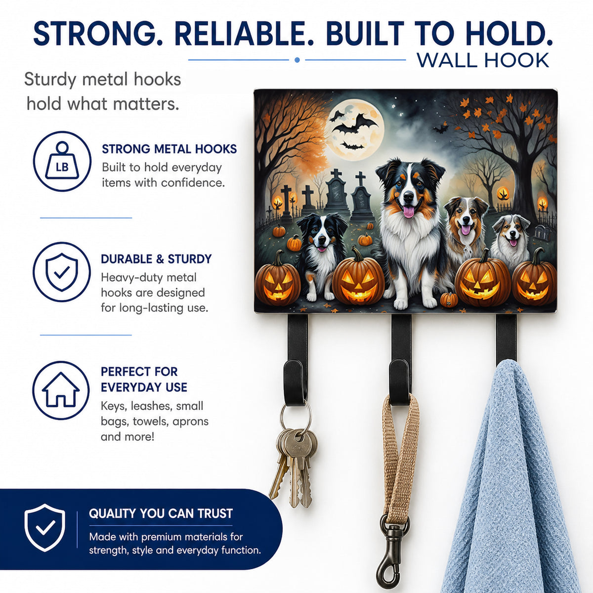 Caroline's Treasures Australian Shepherd Dogs Ceramic Triple Wall Hook