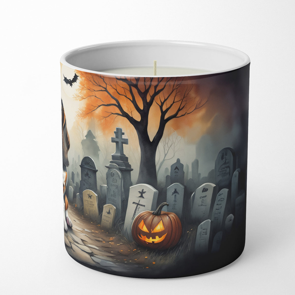 Caroline's Treasures DAC2010CDL Basset Hound Spooky Halloween Decorative Soy Candle Nature Soy Wax Essential Oil Home Decor Ideal for Bedroom Kitchen Bath Office Gift, 10 oz