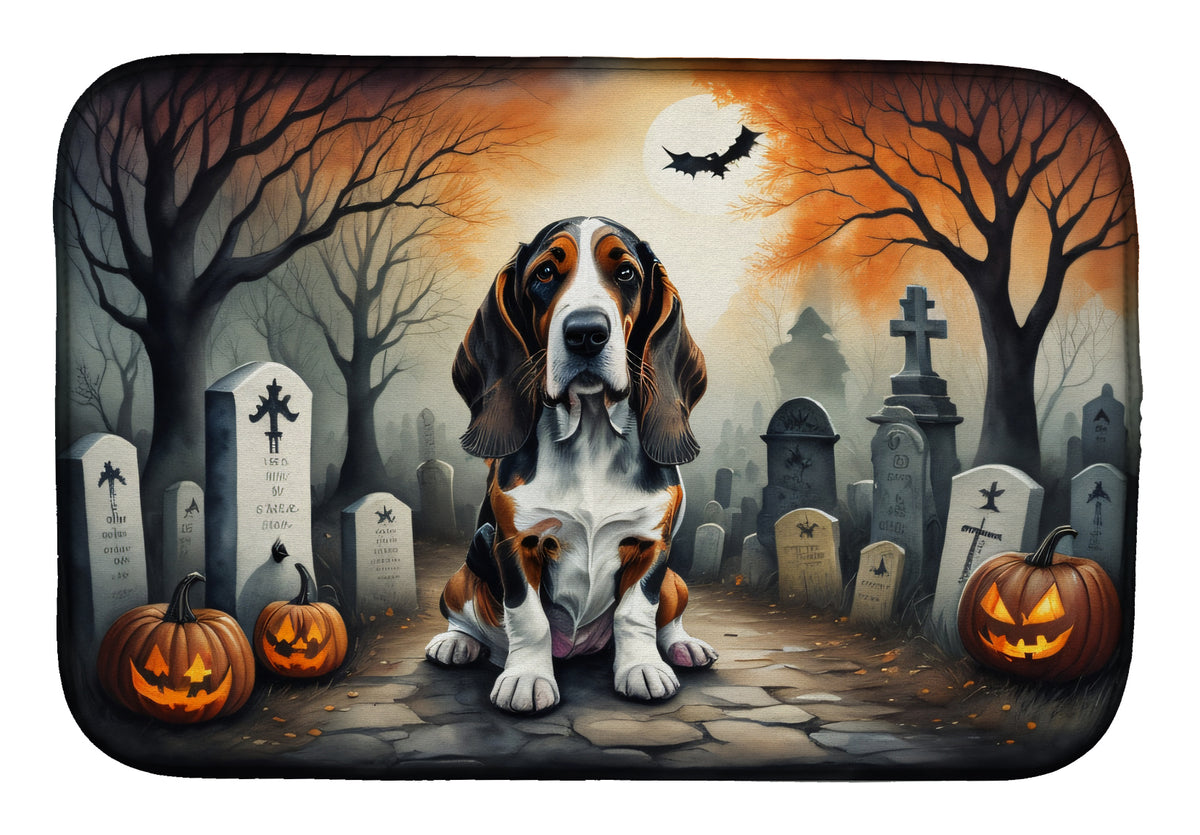Caroline's Treasures DAC2010DDM Basset Hound Spooky Halloween Dish Drying Mat Absorbent Dish Drying Mat Pad for Kitchen Counter Dish Drainer Mat for Countertop, 14 x 21, Multicolor