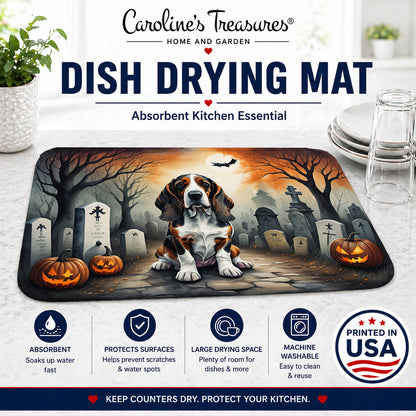 Caroline's Treasures DAC2010DDM Basset Hound Spooky Halloween Dish Drying Mat Absorbent Dish Drying Mat Pad for Kitchen Counter Dish Drainer Mat for Countertop, 14 x 21, Multicolor