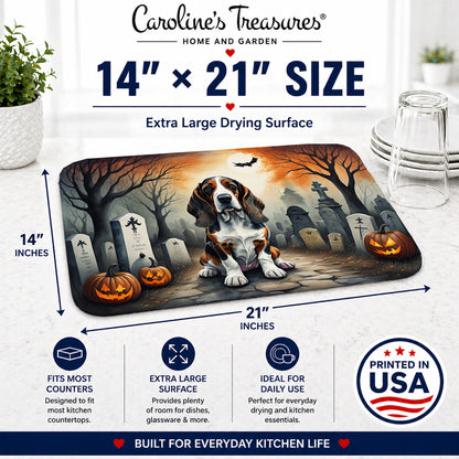 Caroline's Treasures DAC2010DDM Basset Hound Spooky Halloween Dish Drying Mat Absorbent Dish Drying Mat Pad for Kitchen Counter Dish Drainer Mat for Countertop, 14 x 21, Multicolor