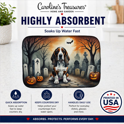 Caroline's Treasures DAC2010DDM Basset Hound Spooky Halloween Dish Drying Mat Absorbent Dish Drying Mat Pad for Kitchen Counter Dish Drainer Mat for Countertop, 14 x 21, Multicolor