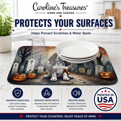 Caroline's Treasures DAC2010DDM Basset Hound Spooky Halloween Dish Drying Mat Absorbent Dish Drying Mat Pad for Kitchen Counter Dish Drainer Mat for Countertop, 14 x 21, Multicolor