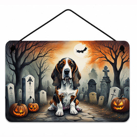 Caroline's Treasures DAC2010DS812 Basset Hound Spooky Halloween Wall or Door Hanging Prints Aluminum Metal Sign Kitchen Wall Bar Bathroom Plaque Home Decor, 8x12, Multicolor