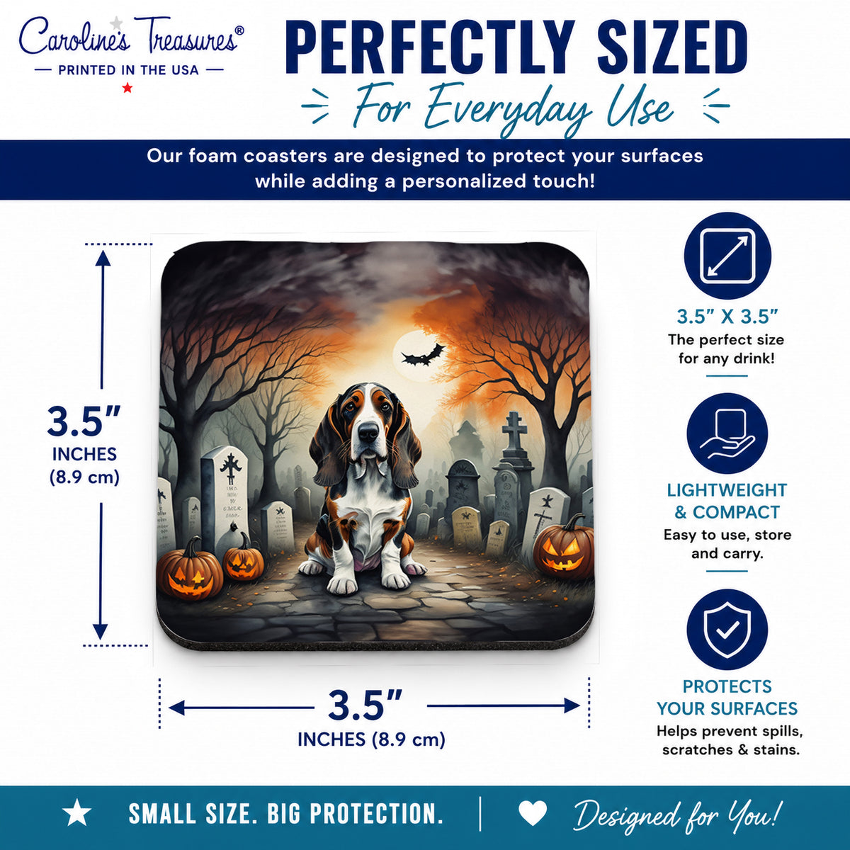 Caroline's Treasures Basset Hound Dogs Foam Drink Coasters Set of 4