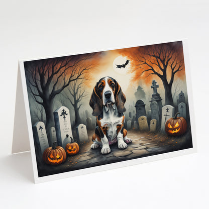 Caroline's Treasures DAC2010GCA7P Basset Hound Spooky Halloween Greeting Cards and Envelopes Pack of 8 Blank Cards with Envelopes Whimsical A7 Size 5x7 Blank Greeting Cards