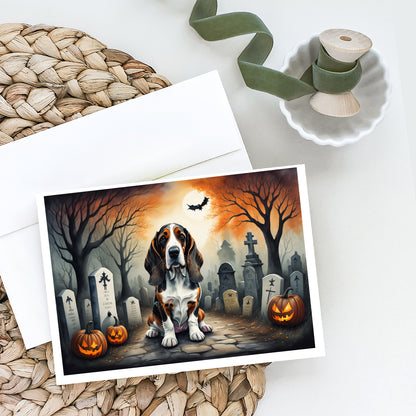 Caroline's Treasures DAC2010GCA7P Basset Hound Spooky Halloween Greeting Cards and Envelopes Pack of 8 Blank Cards with Envelopes Whimsical A7 Size 5x7 Blank Greeting Cards