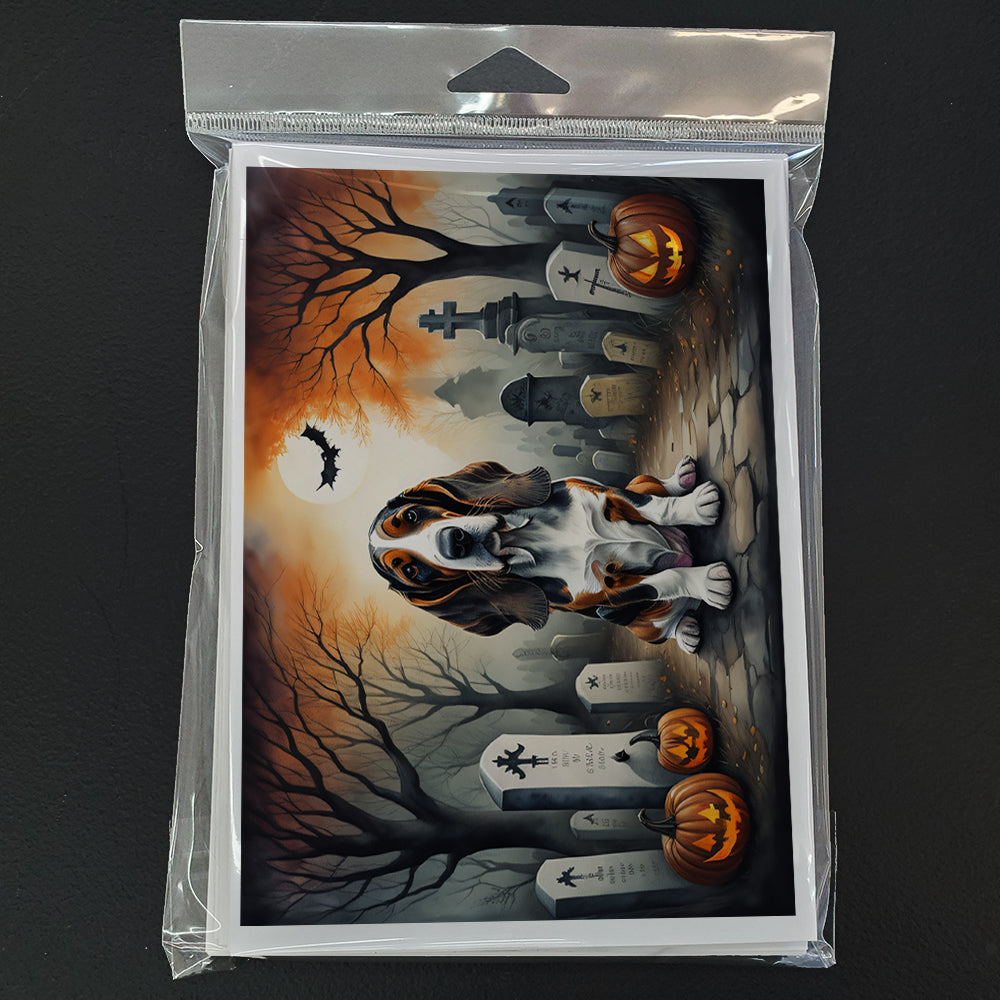 Caroline's Treasures DAC2010GCA7P Basset Hound Spooky Halloween Greeting Cards and Envelopes Pack of 8 Blank Cards with Envelopes Whimsical A7 Size 5x7 Blank Greeting Cards
