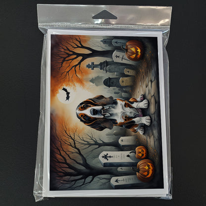 Caroline's Treasures DAC2010GCA7P Basset Hound Spooky Halloween Greeting Cards and Envelopes Pack of 8 Blank Cards with Envelopes Whimsical A7 Size 5x7 Blank Greeting Cards