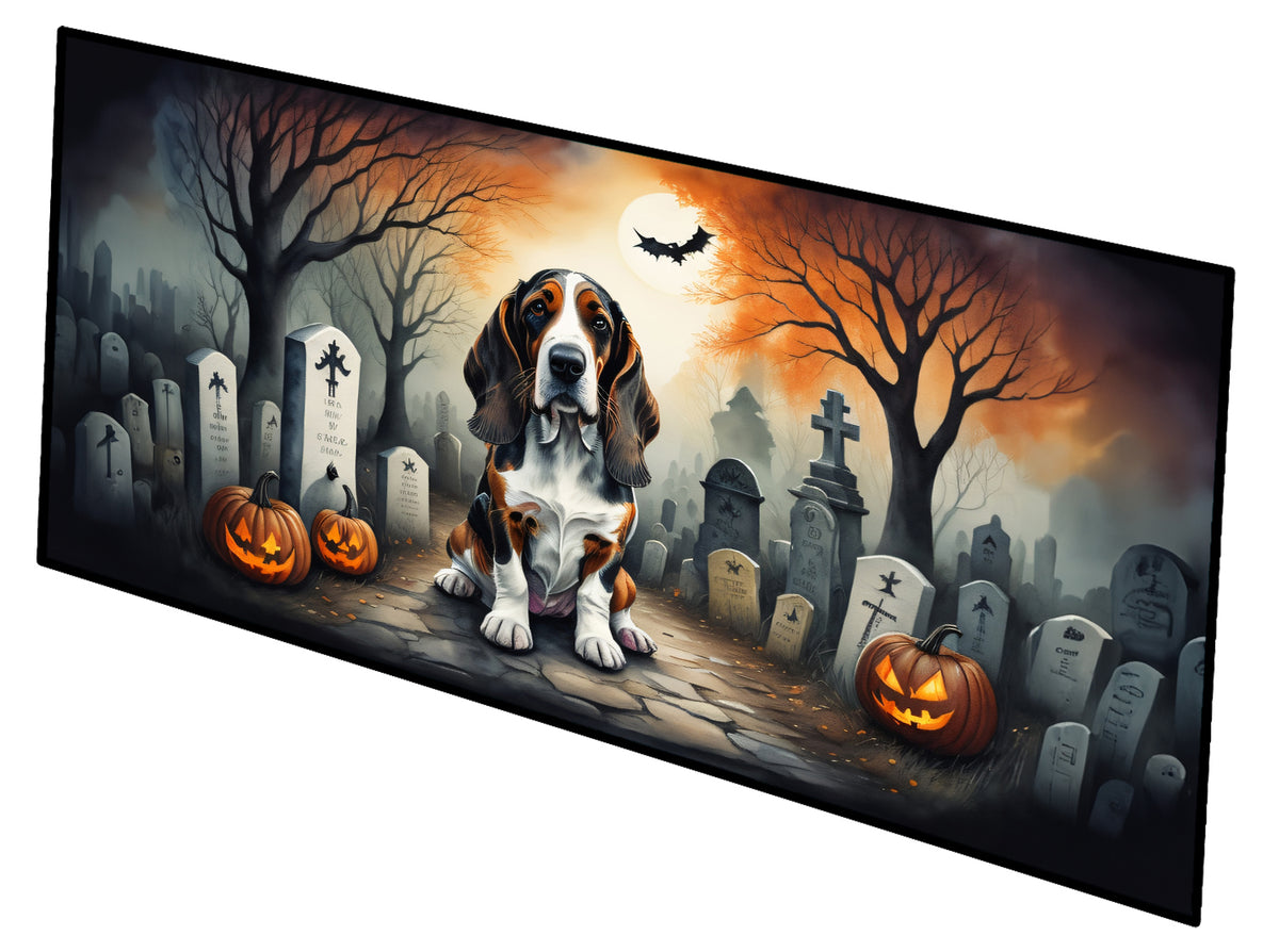 Caroline's Treasures Basset Hound Spooky Halloween Runner Mat 28x58 Front Door Mat Indoor Outdoor Rugs for Entryway Hallway Foyer Non Slip Washable Wide Doormat