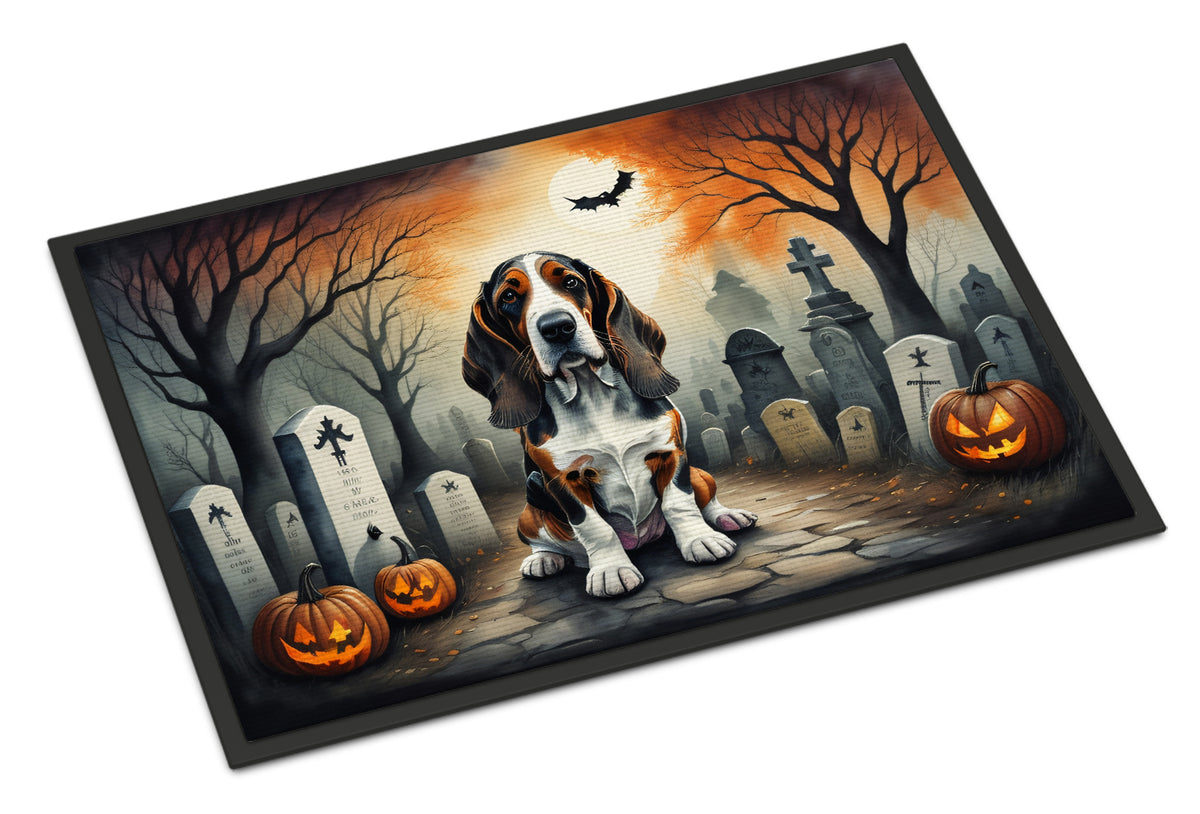 Caroline's Treasures DAC2010MAT Basset Hound Spooky Halloween Doormat 18x27 Front Door Mat Indoor Outdoor Rugs for Entryway, Non Slip Washable Low Pile, 18H X 27W