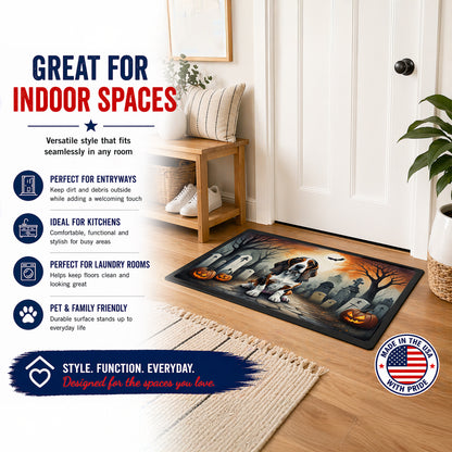 Caroline's Treasures DAC2010MAT Basset Hound Spooky Halloween Doormat 18x27 Front Door Mat Indoor Outdoor Rugs for Entryway, Non Slip Washable Low Pile, 18H X 27W