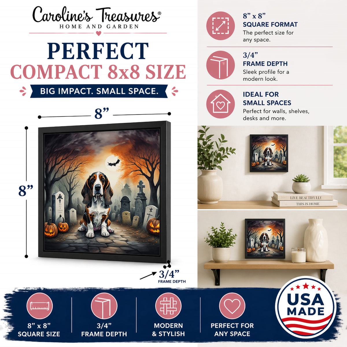 Caroline's Treasures Basset Hound Dogs Framed Metal Wall Art 8 x 8 Inch