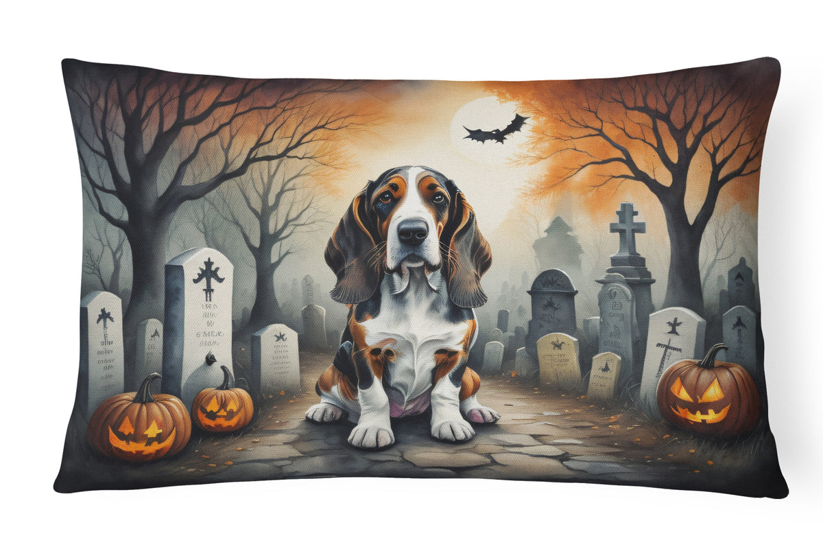 Caroline's Treasures DAC2010PW1216 Basset Hound Spooky Halloween Fabric Decorative Pillow Machine Washable, Indoor Outdoor Decorative Pillow for Couch, Bed or Patio, 12HX16W