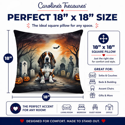 Caroline's Treasures DAC2010PW1818 Basset Hound Spooky Halloween Fabric Decorative Pillow Machine Washable, Indoor Outdoor Decorative Pillow for Couch, Bed or Patio, 18Hx18W