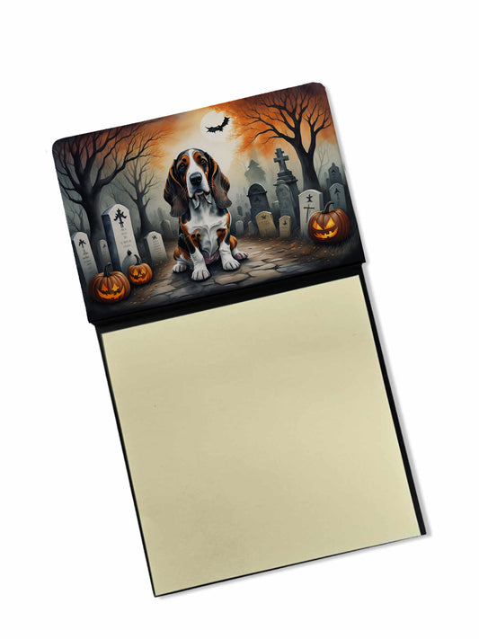 Caroline's Treasures Basset Hound Spooky Halloween Sticky Note Holder Refillable Dispenser Self-Sticky Note Pads, Memo Pads Blank Desk Accessories