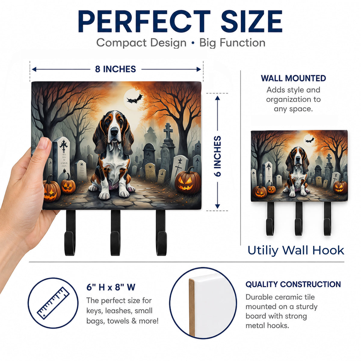 Caroline's Treasures Basset Hound Dogs Halloween Ceramic Triple Wall Hook