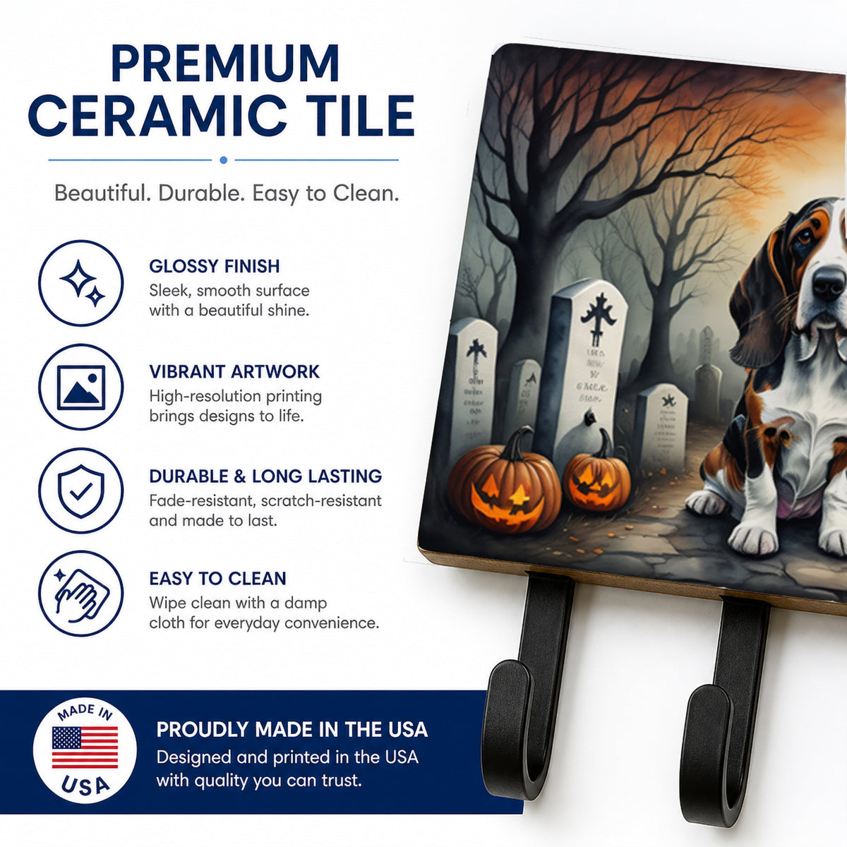 Caroline's Treasures Basset Hound Dogs Halloween Ceramic Triple Wall Hook