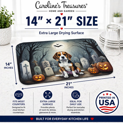 Caroline's Treasures DAC2011DDM Beagle Spooky Halloween Dish Drying Mat Absorbent Dish Drying Mat Pad for Kitchen Counter Dish Drainer Mat for Countertop, 14 x 21, Multicolor