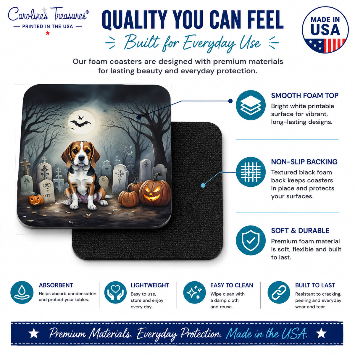 Caroline's Treasures Beagle Dogs Foam Drink Coasters Set of 4 Absorbent