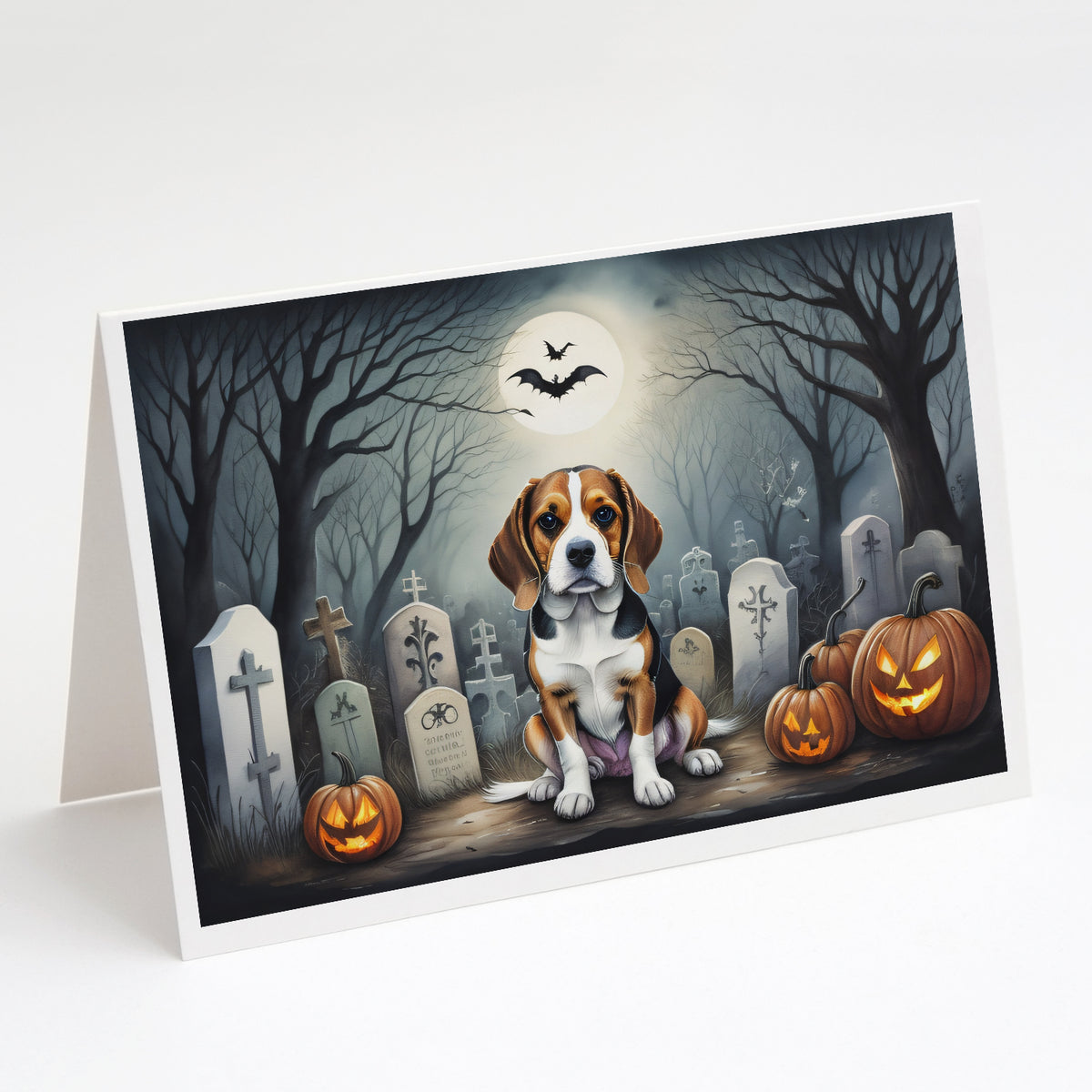 Caroline's Treasures DAC2011GCA7P Beagle Spooky Halloween Greeting Cards and Envelopes Pack of 8 Blank Cards with Envelopes Whimsical A7 Size 5x7 Blank Greeting Cards