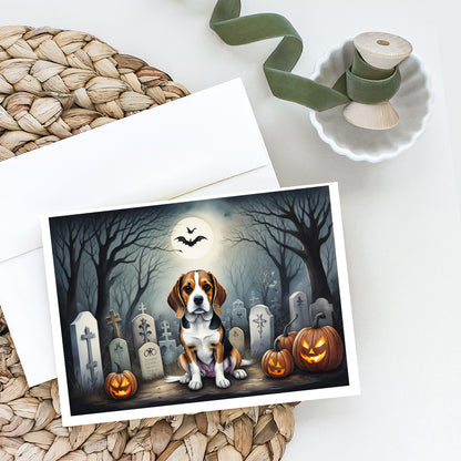 Caroline's Treasures DAC2011GCA7P Beagle Spooky Halloween Greeting Cards and Envelopes Pack of 8 Blank Cards with Envelopes Whimsical A7 Size 5x7 Blank Greeting Cards