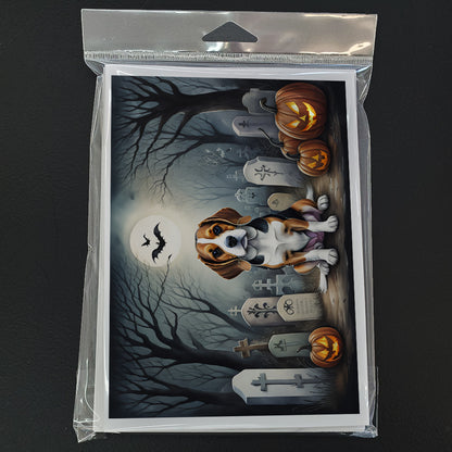 Caroline's Treasures DAC2011GCA7P Beagle Spooky Halloween Greeting Cards and Envelopes Pack of 8 Blank Cards with Envelopes Whimsical A7 Size 5x7 Blank Greeting Cards