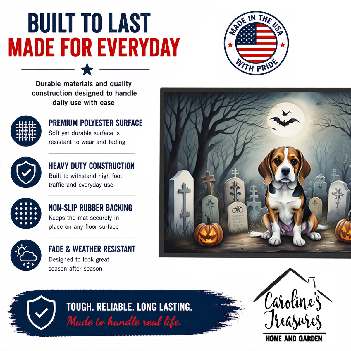 Caroline's Treasures DAC2011JMAT Beagle Spooky Halloween Indoor or Outdoor Mat 24x36 Front Door Mat Indoor Outdoor Rugs for Entryway, Non Slip Washable Low Pile, 24H X 36W