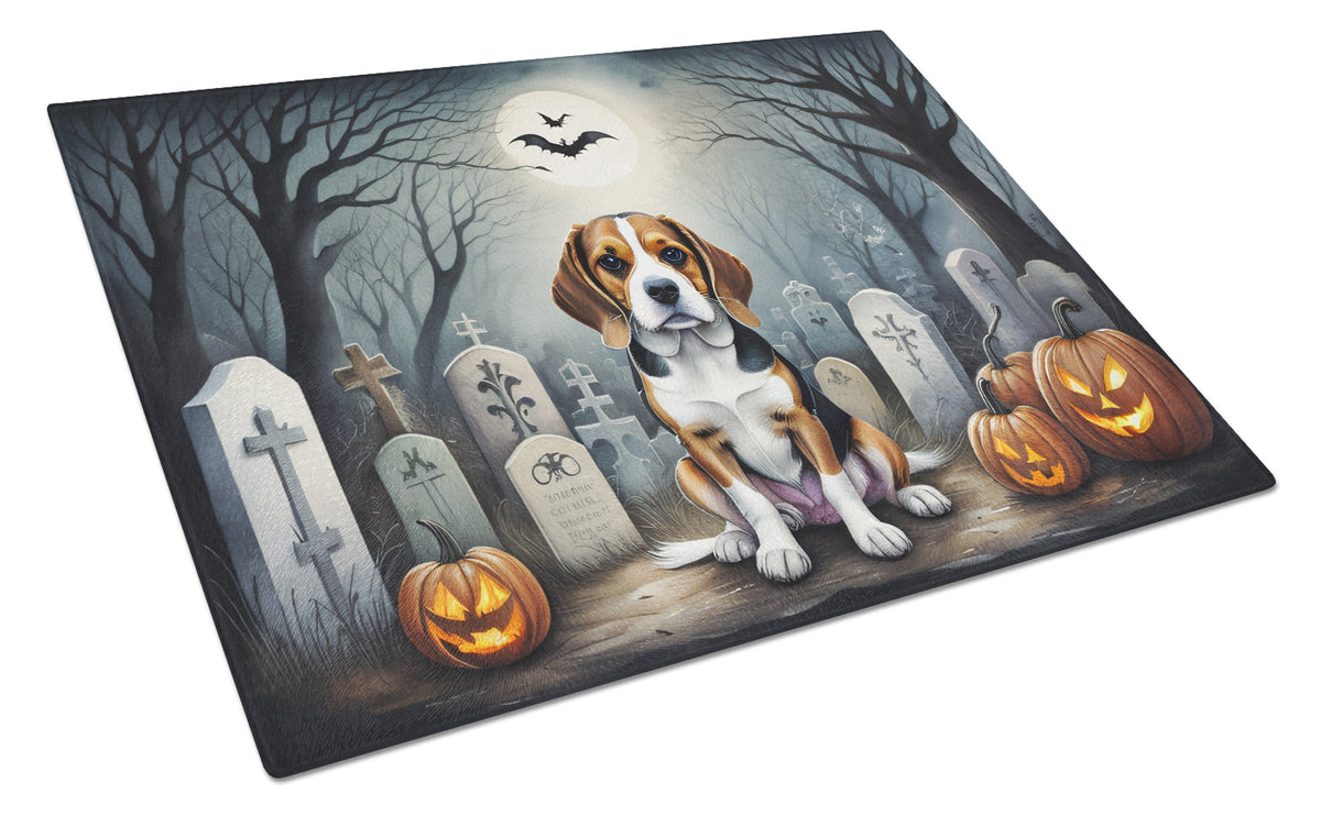 Caroline's Treasures DAC2011LCB Beagle Spooky Halloween Glass Cutting Board Large Decorative Tempered Glass Kitchen Cutting and Serving Board Large Size Chopping Board