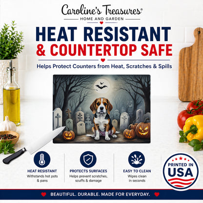 Caroline's Treasures DAC2011LCB Beagle Spooky Halloween Glass Cutting Board Large Decorative Tempered Glass Kitchen Cutting and Serving Board Large Size Chopping Board