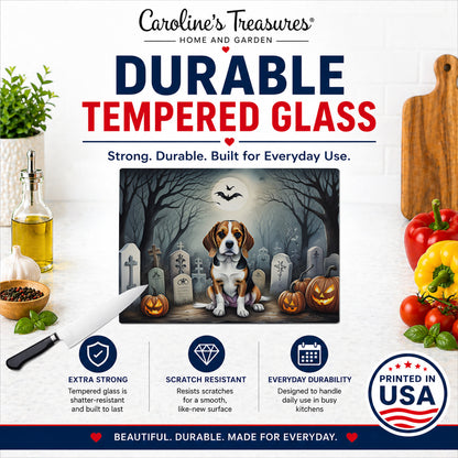 Caroline's Treasures DAC2011LCB Beagle Spooky Halloween Glass Cutting Board Large Decorative Tempered Glass Kitchen Cutting and Serving Board Large Size Chopping Board