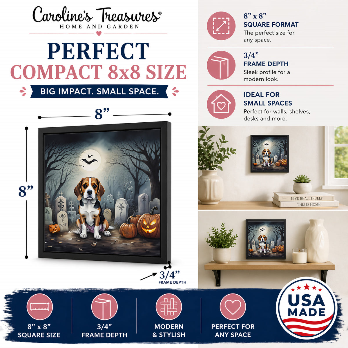 Caroline's Treasures Beagle Dogs Framed Metal Wall Art 8 x 8 Inch