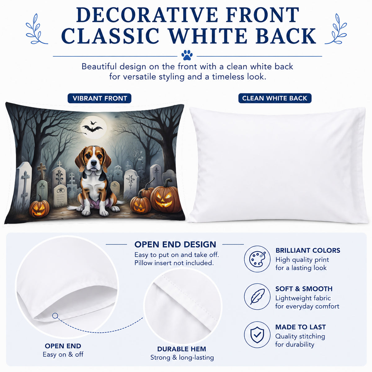 Caroline's Treasures DAC2011PILLOWCASE Beagle Spooky Halloween Fabric Standard Pillowcase Lightweight Super Soft Easy Care Decorative Artwork Pillowcase, Standard