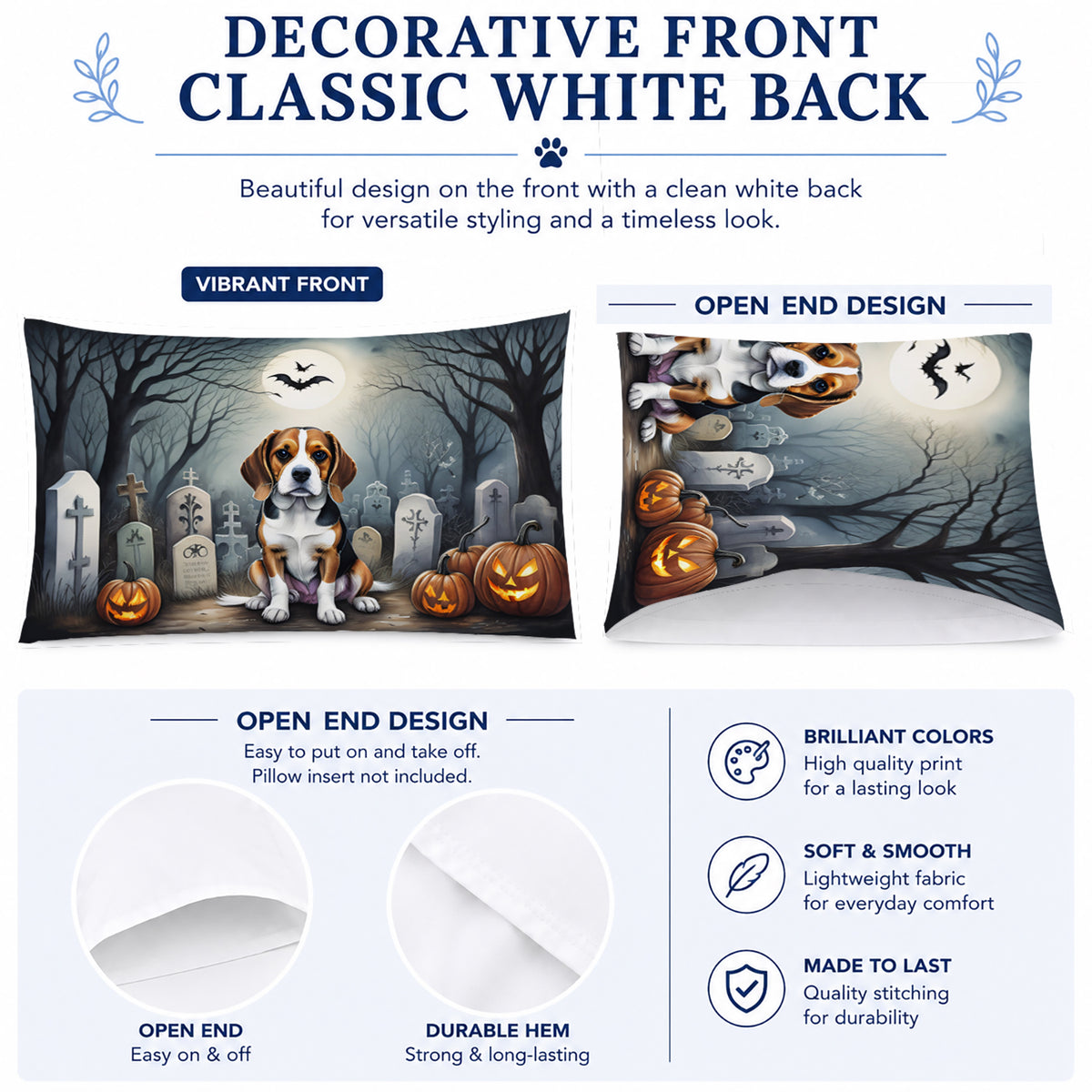 Caroline's Treasures DAC2011PILLOWCASE Beagle Spooky Halloween Fabric Standard Pillowcase Lightweight Super Soft Easy Care Decorative Artwork Pillowcase, Standard